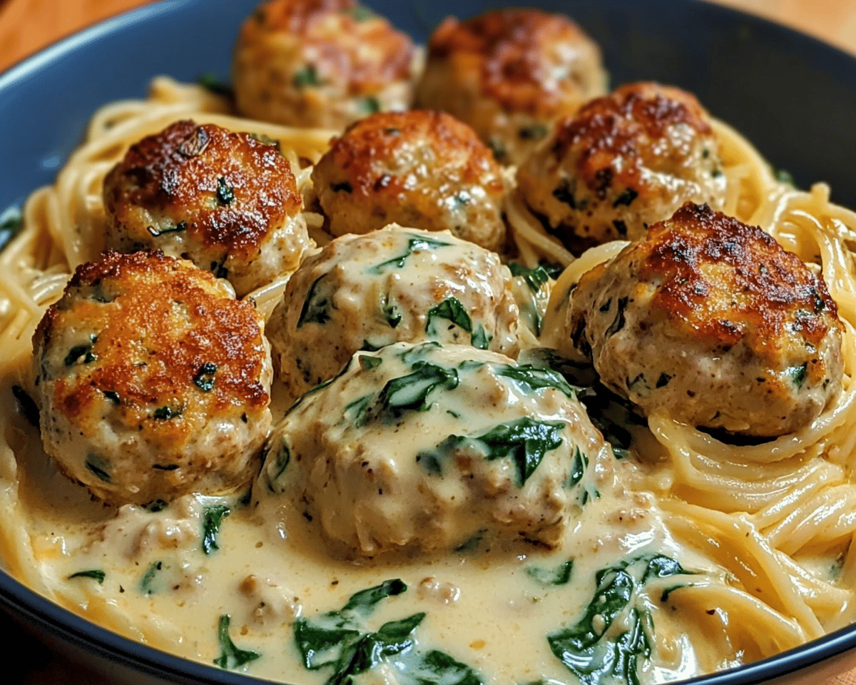 Chicken Ricotta Meatballs with Spinach Alfredo Sauce – Yummy Bric