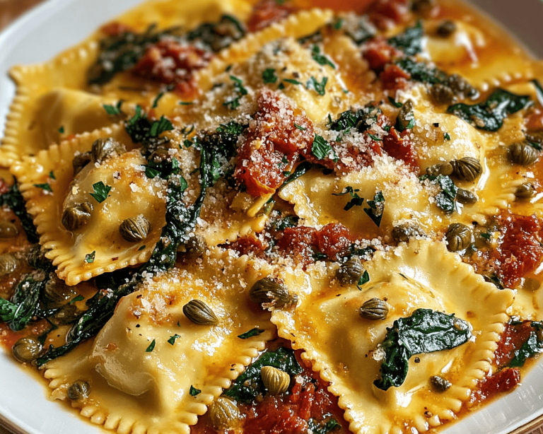 Delicious Italian Ravioli with Spinach, Artichokes, Capers & Sun-Dried ...