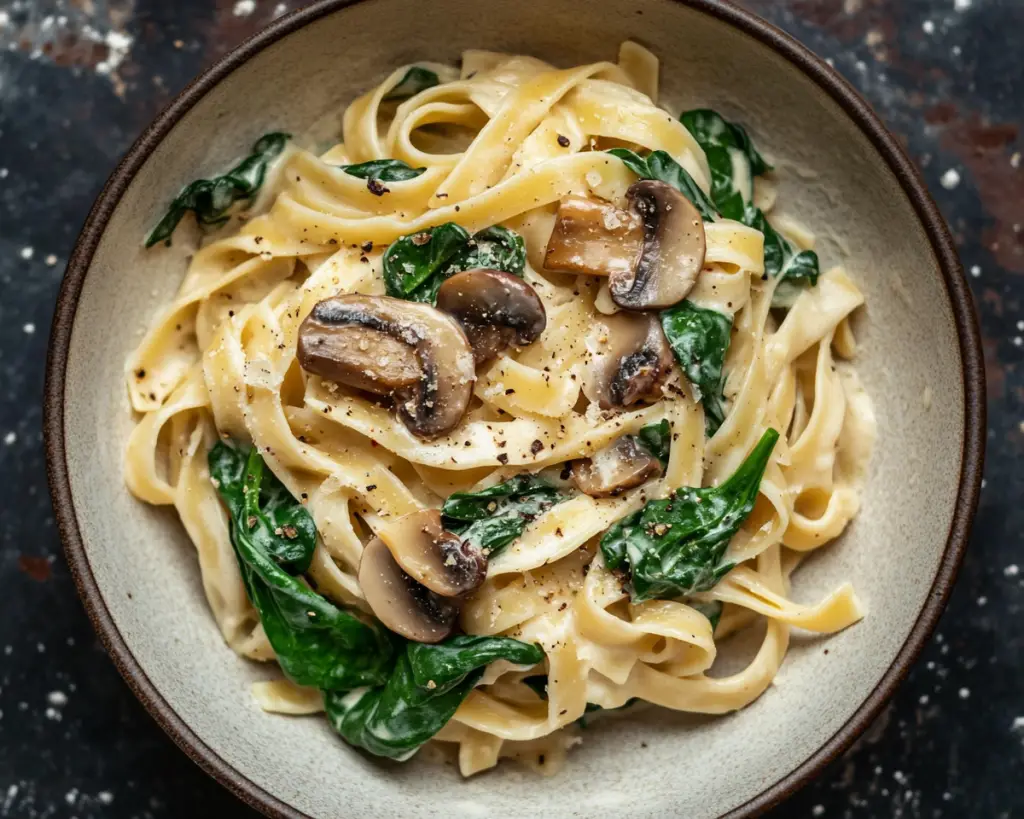 Easy Creamy Pasta with Spinach and Mushrooms