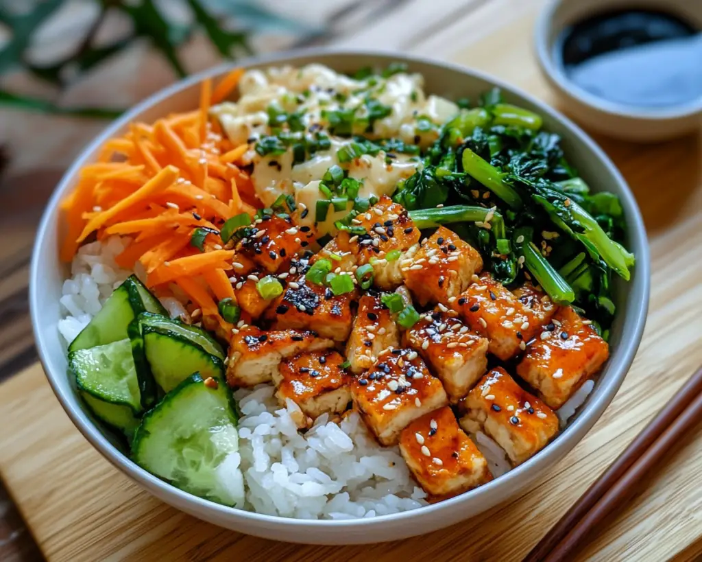 Simple Rice Bowl with Veggies and Sauce