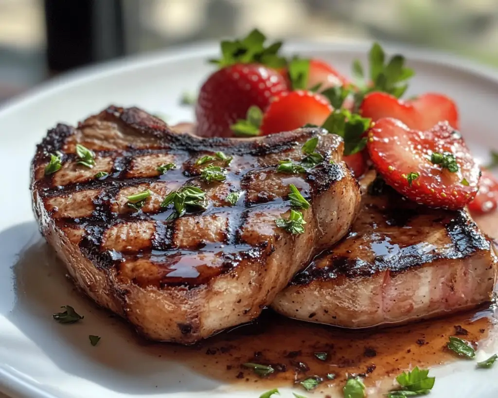 Strawberry Balsamic Pork Chops Recipe Easy Valentine’s Dinner