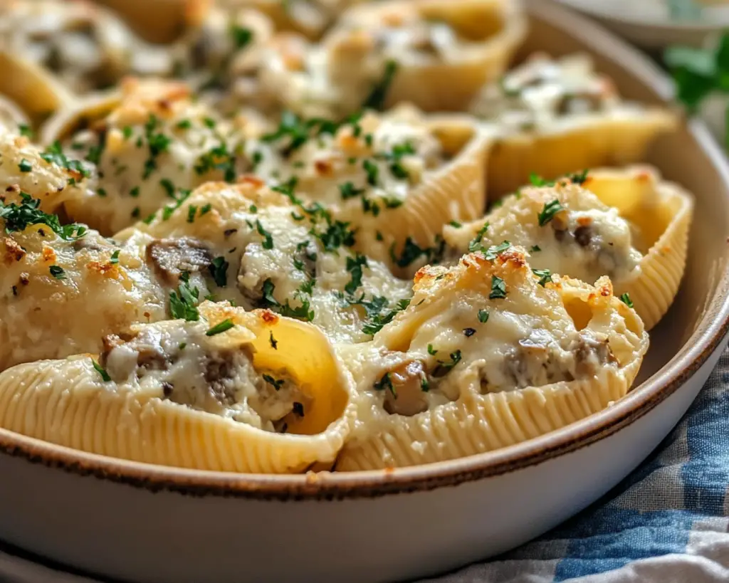 Creamy Garlic Mushroom Stuffed Shells Recipe – Easy Party Pasta Dinner