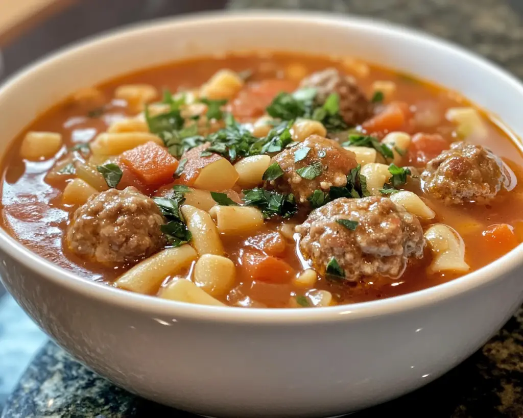 Easy Crock Pot Italian Meatball Soup with Pasta
