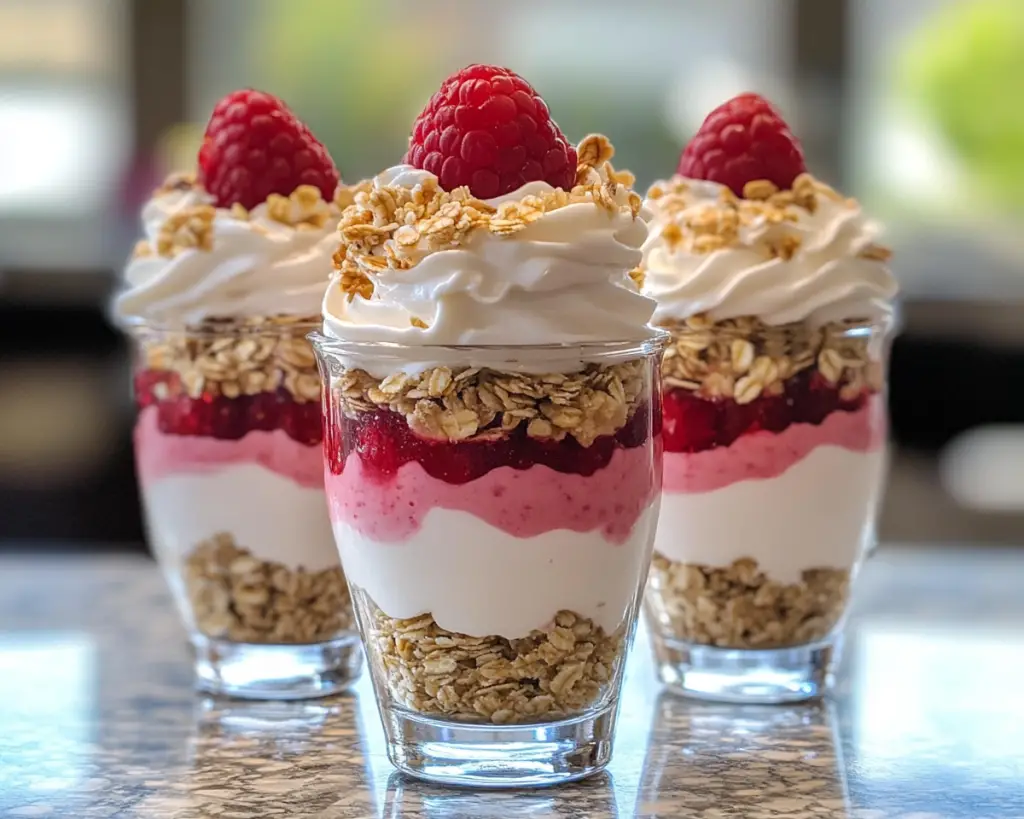 Raspberry Yogurt Parfaits in Cute Glasses