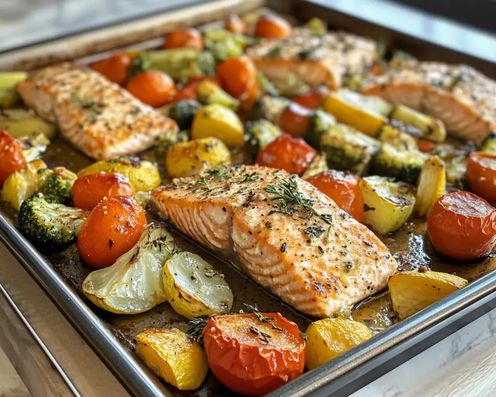 Healthy Sheet Pan Salmon and Veggies Recipe in 30 Mins