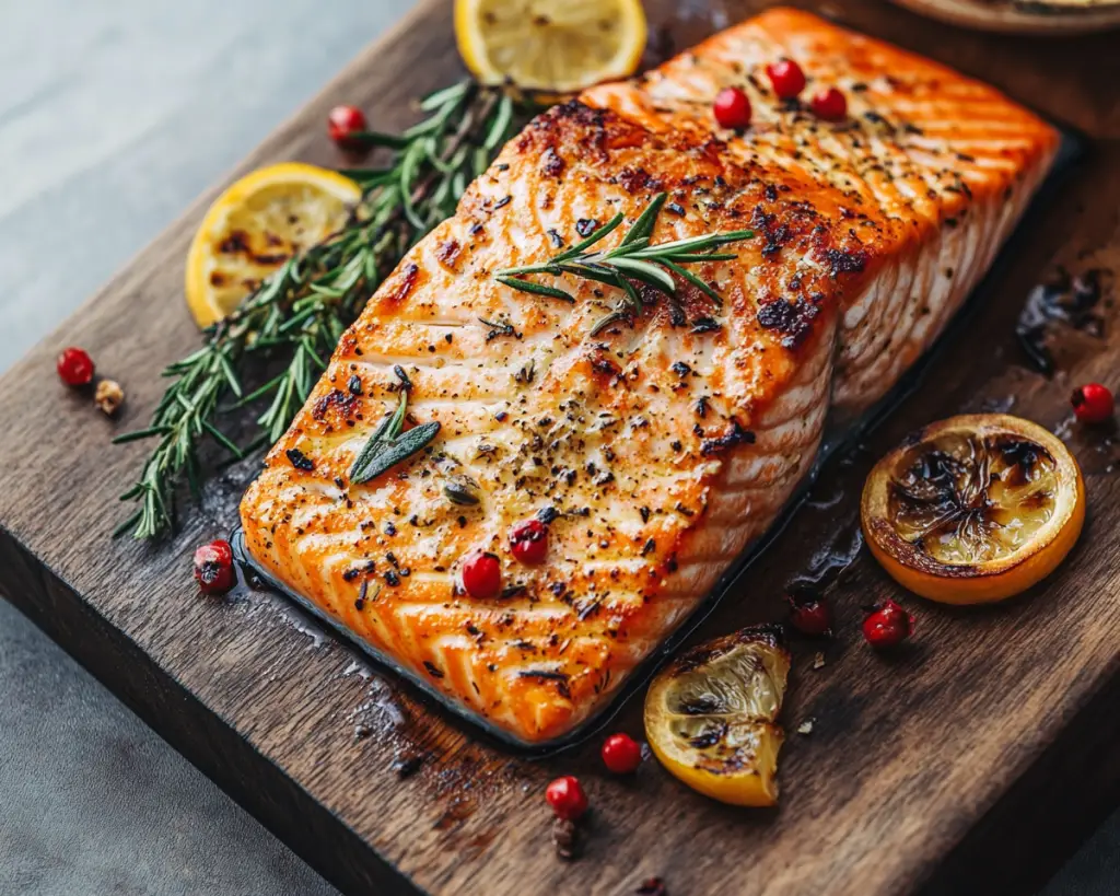 Roasted salmon or seasonal fish dishes