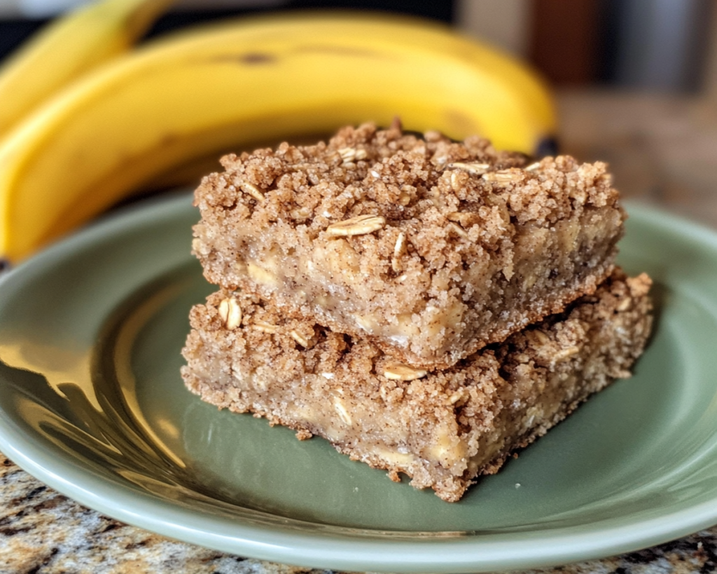 Vegan Banana Bread Oatmeal Bars with Cinnamon Crumb (Healthy Snack)