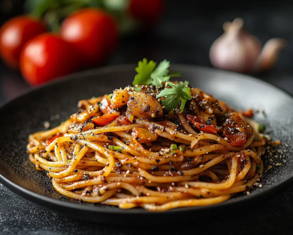 Vegan Singapore Black Pepper Spaghetti (Bold & Spicy)