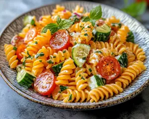 Cold Pasta Salad with Yogurt Garlic Sauce
