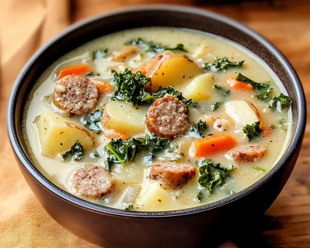 Quick Dairy Free Potato Kale Sausage Soup