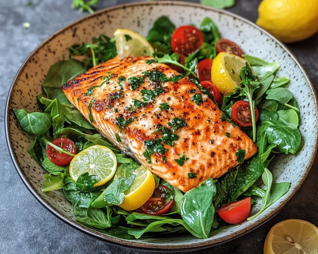 Spring Dinner: Salmon + Spring Salad with Lemon Dressing