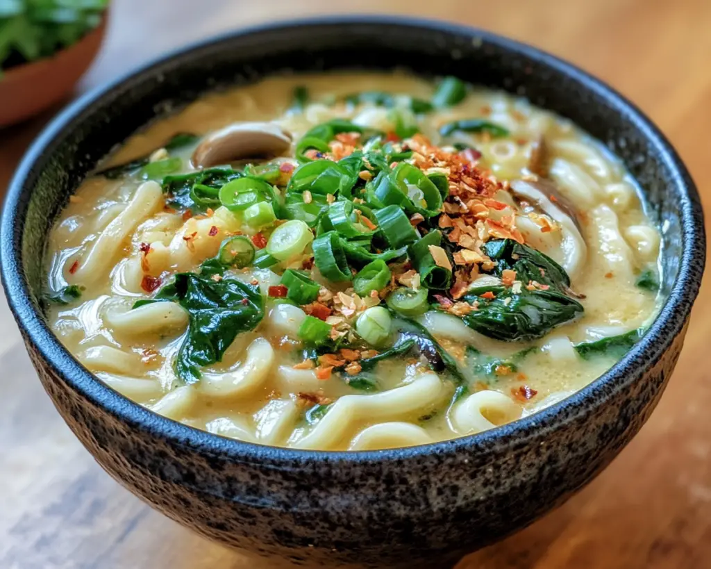Spinach Scallion Coconut Udon – Creamy Vegan Noodle Bowl