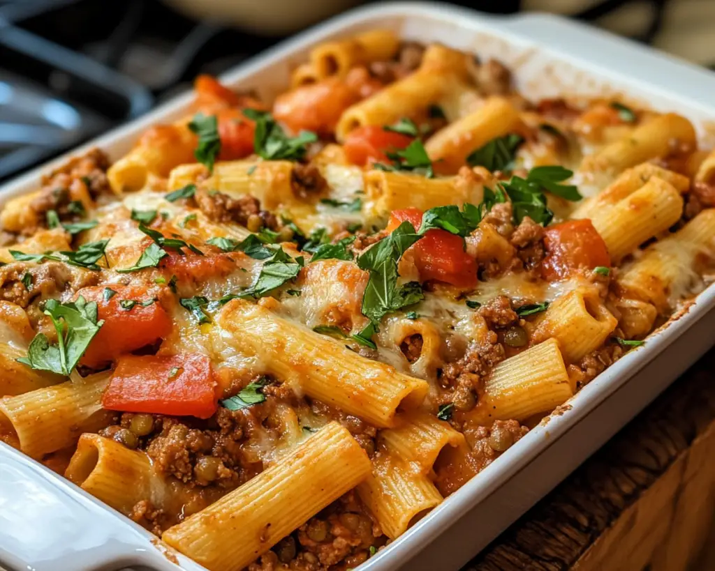 Vegan Baked Rigatoni with Lentil Meat Sauce (Plant-Based Comfort)