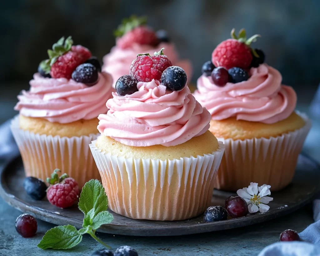 Spring Cupcakes: Vanilla Cupcakes with Berry Frosting