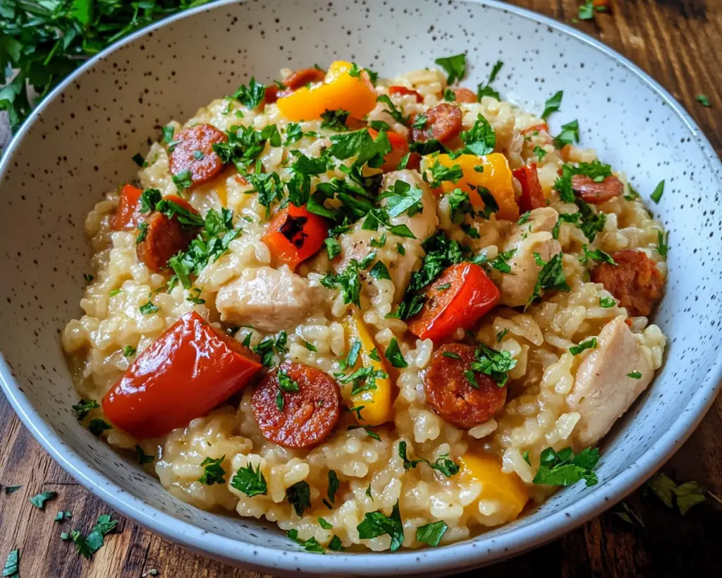 Basque Risotto with Chicken, Chorizo & Peppers (Riz Gaxuxa)