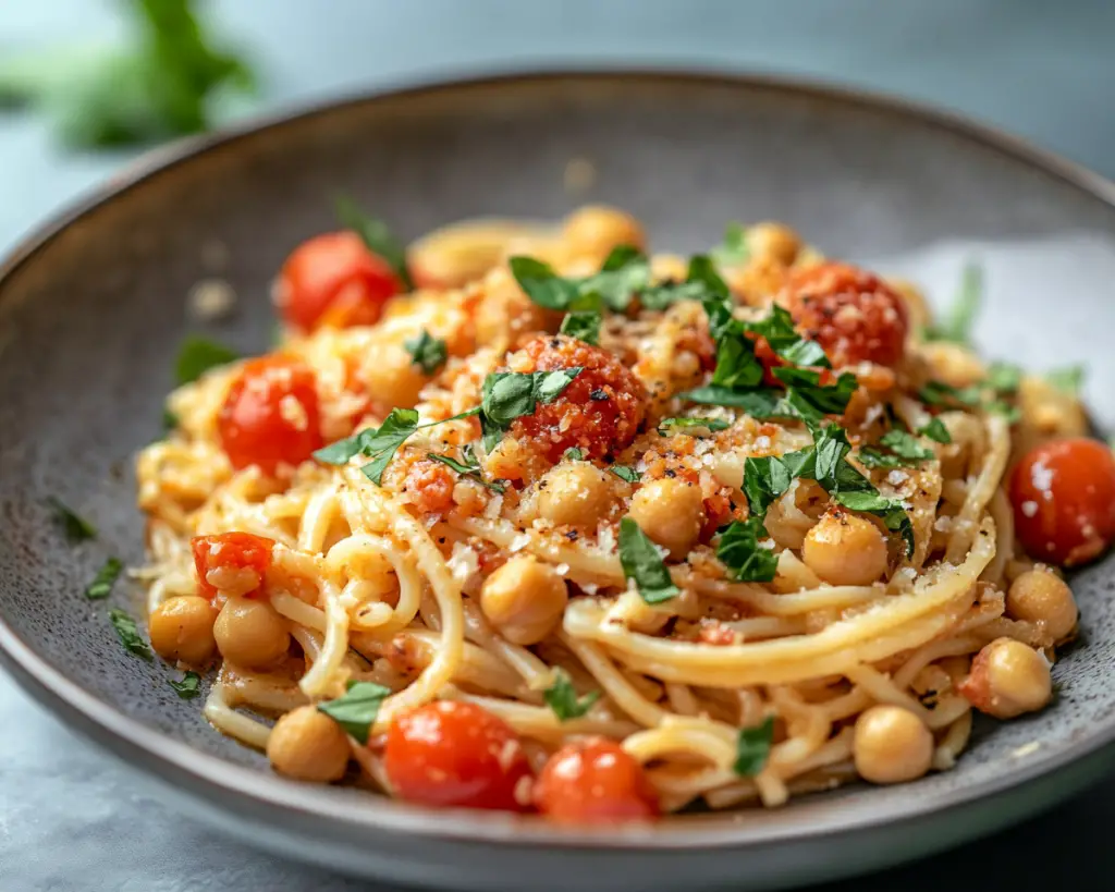 Mediterranean Chickpea Pasta with Tomatoes