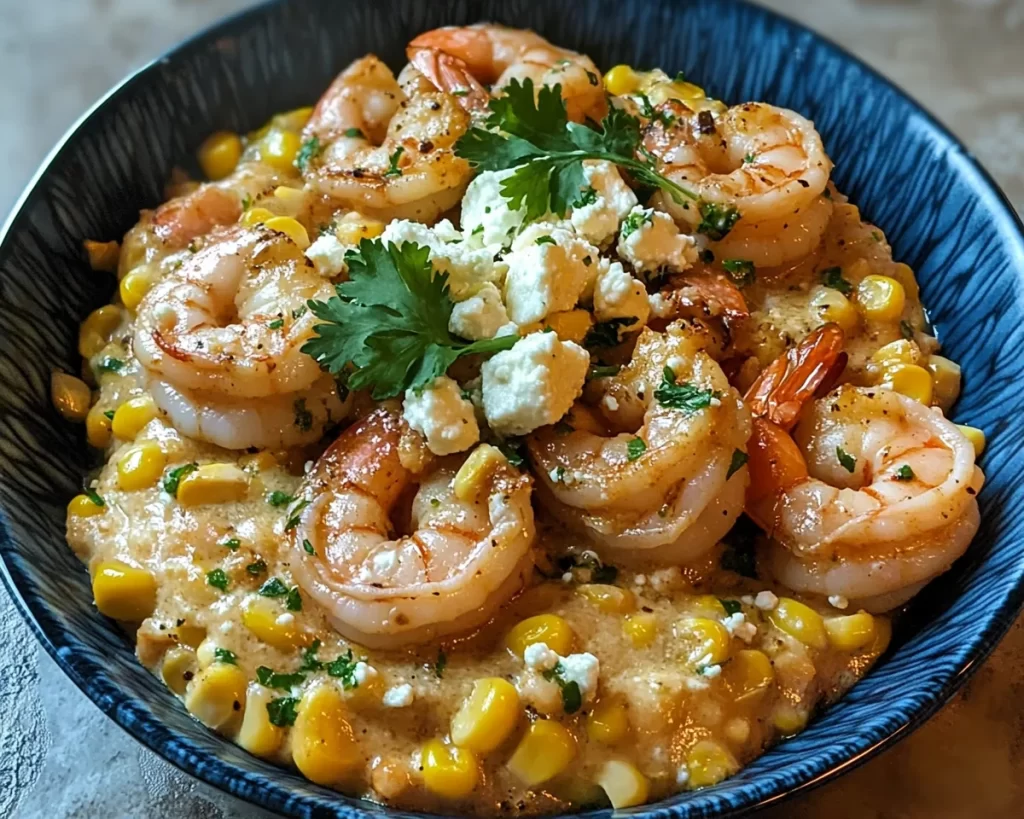 Creamy Shrimp with Corn & Feta : Quick Dinner Idea
