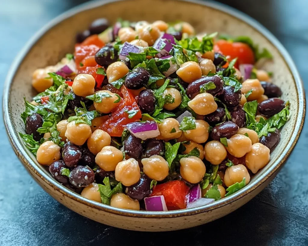 Easy Chickpeas Black Beans Salad Recipe