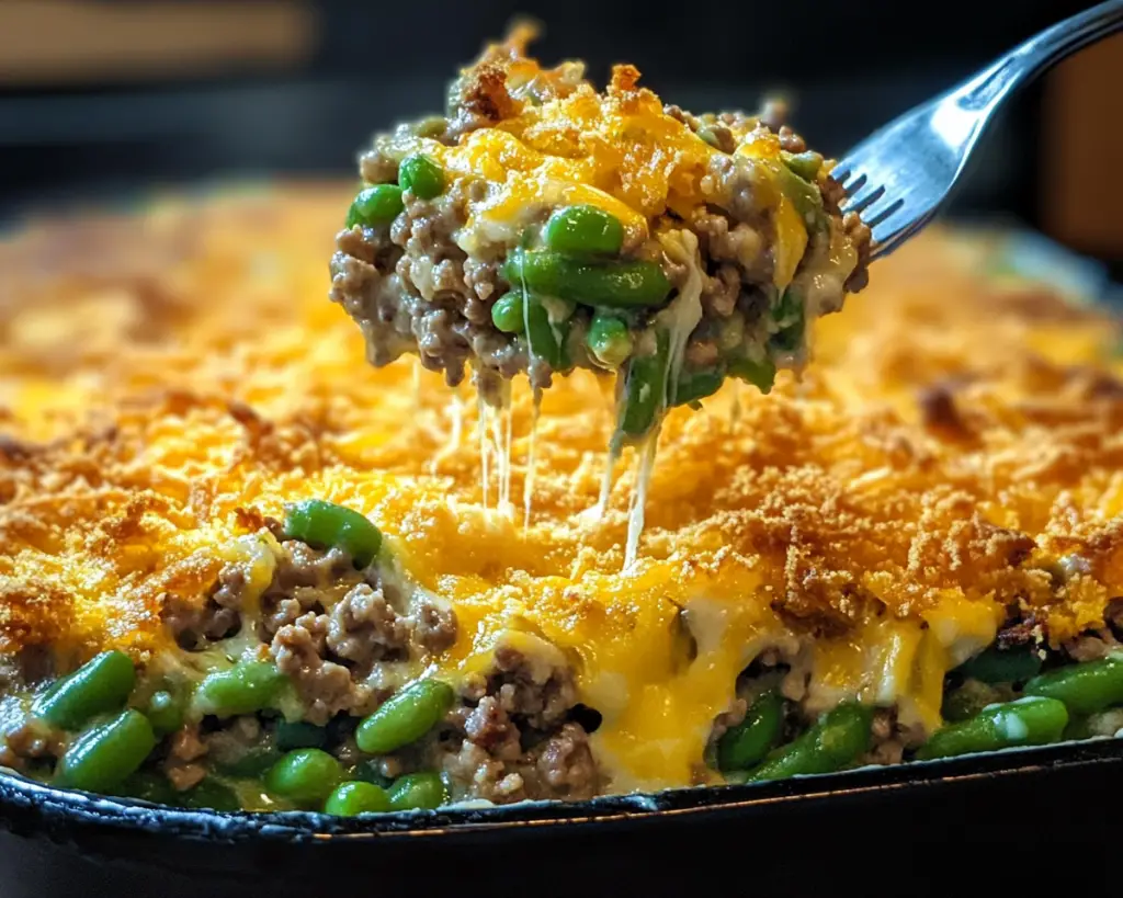 Cheesy Hamburger Green Bean Casserole Delight