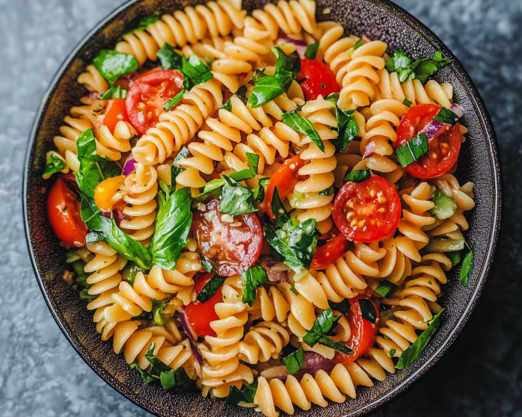 Cold Pasta Salad with Garlic Dressing