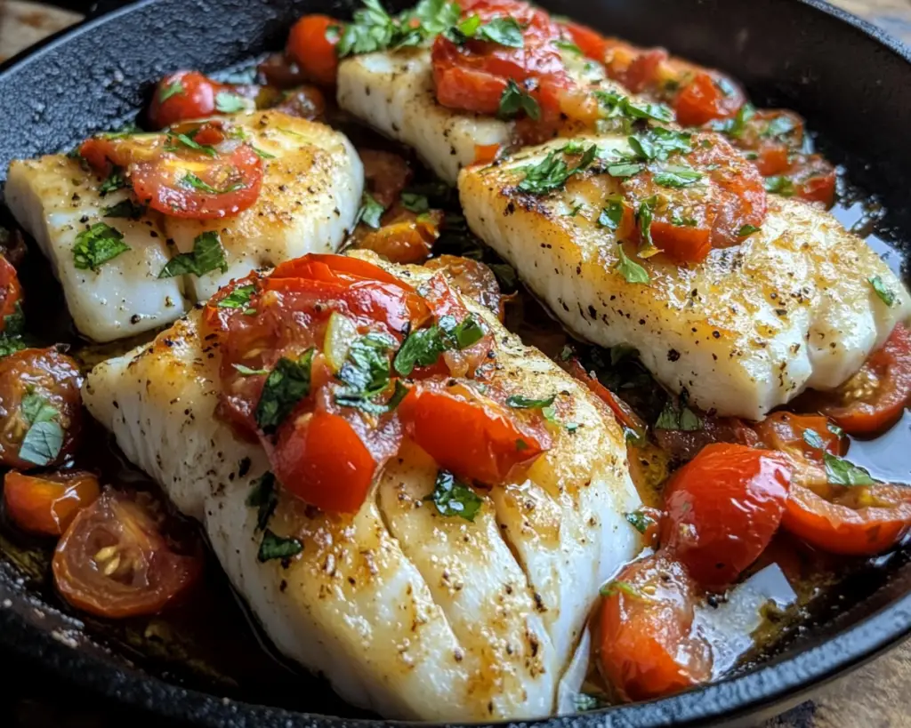 Baked Cod with Tomatoes and Garlic