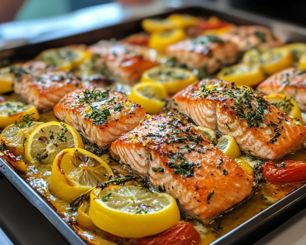 Spring Dinner Party Roasted Salmon Tray Bake