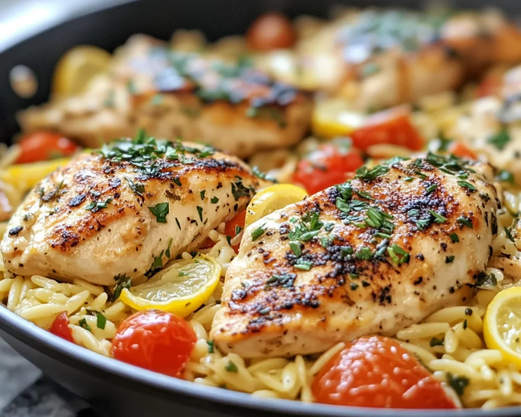 Spring Dinner Ideas: Lemon Chicken Orzo Skillet