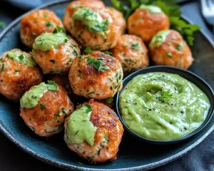 Healthy Salmon Balls with Avocado Sauce