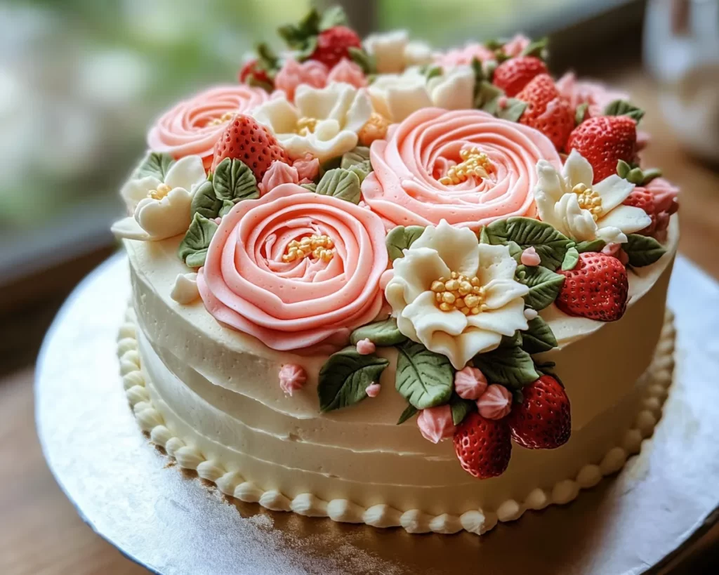 Spring Cake Designs: Strawberry Buttercream Flowers