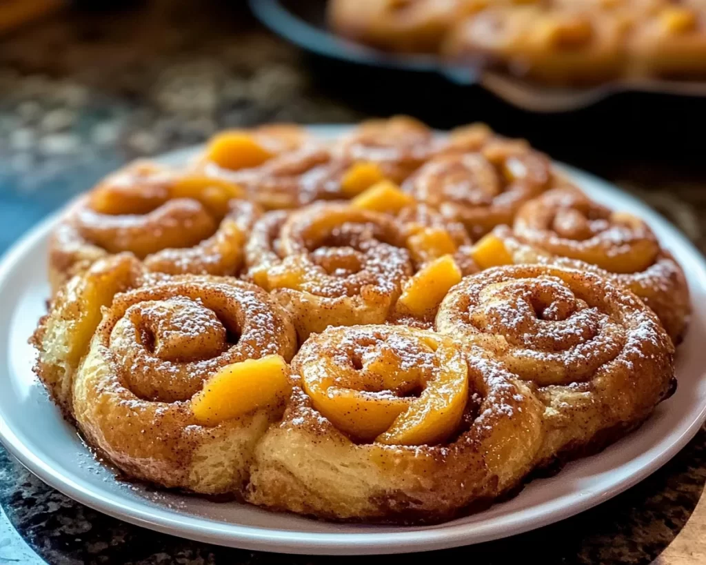 Delectable Spiced Peach Cobbler Cinnamon Rolls