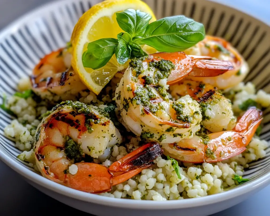 🍤 Grilled Lemon Shrimp with Pesto Couscous (Fresh Summer Meal)