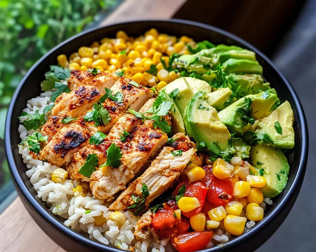 High Protein Street Corn Chicken Rice Bowls