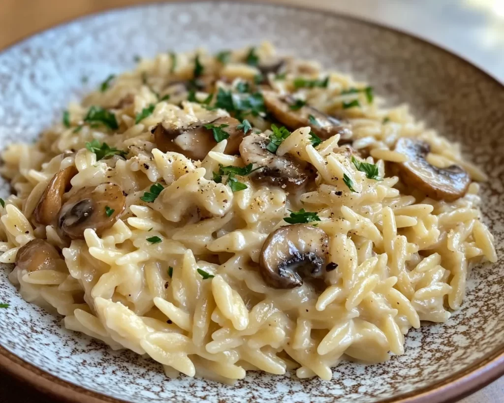Spring Dinner Party Creamy Mushroom Orzo