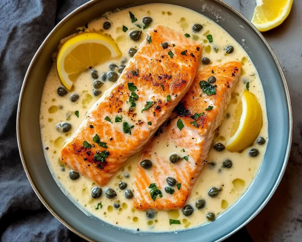 Tasty Creamy Salmon Piccata With Lemon And Capers