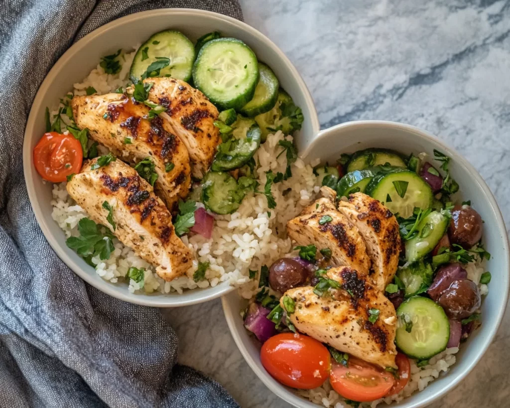 Spring Dinners: Greek Chicken Bowls with Cucumber Salad
