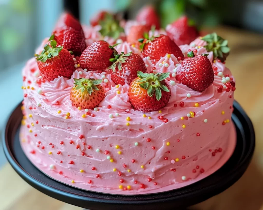 Spring Birthday Cake: Strawberry Cake with Vanilla Frosting