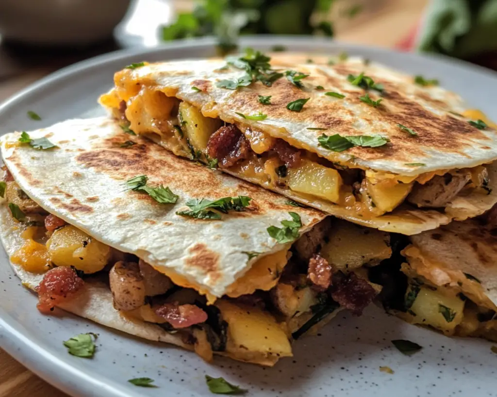 Vegan Breakfast Quesadilla with Smoky Bacony Potatoes (Savory Morning Meal)