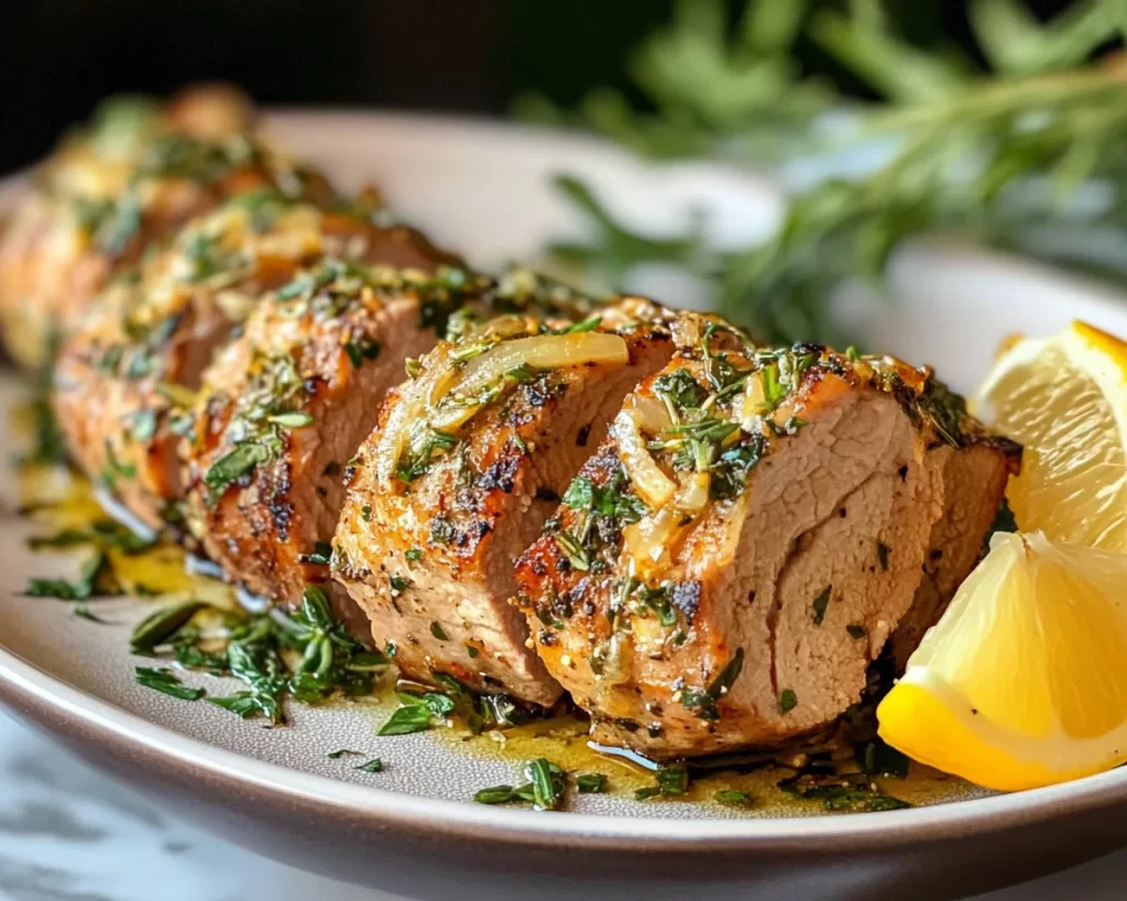 Spring Dinner Party Garlic Herb Pork Tenderloin