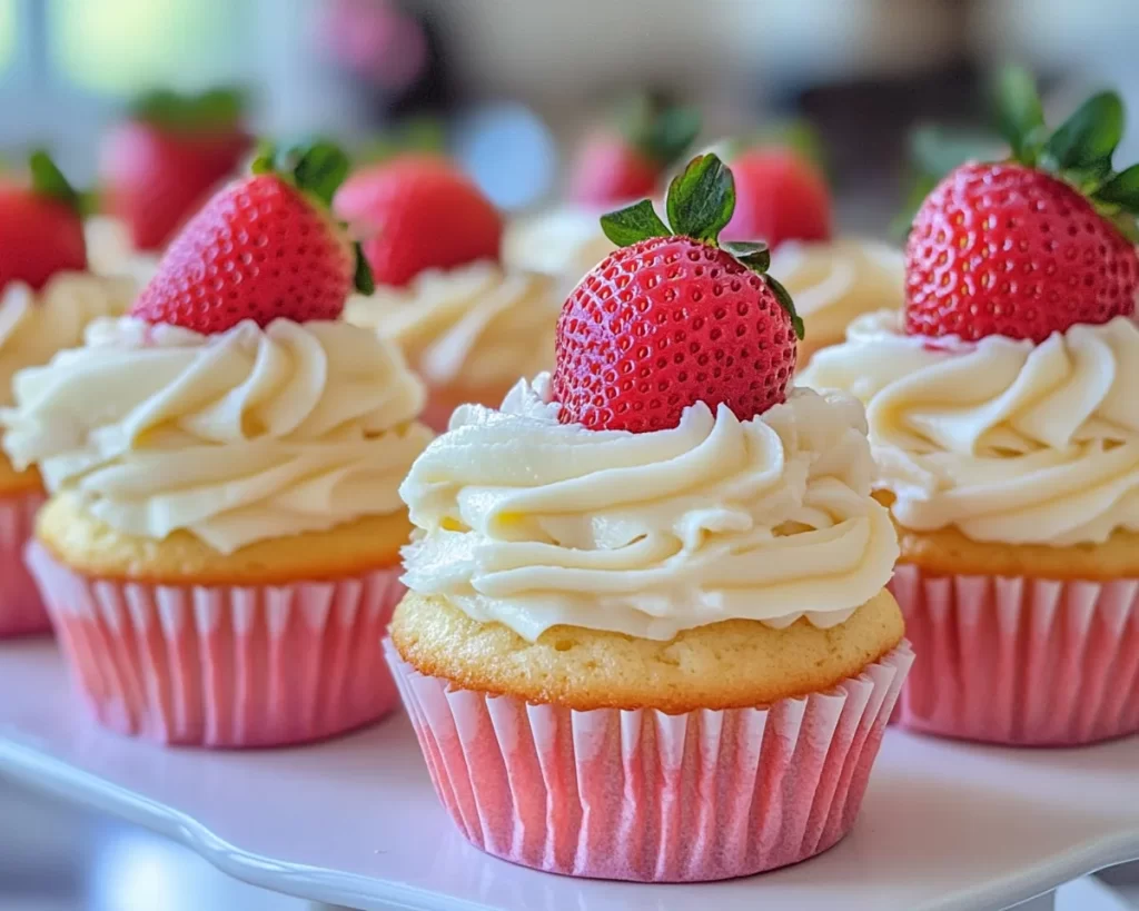 Spring Cupcakes: Strawberry Cupcakes with Vanilla Frosting