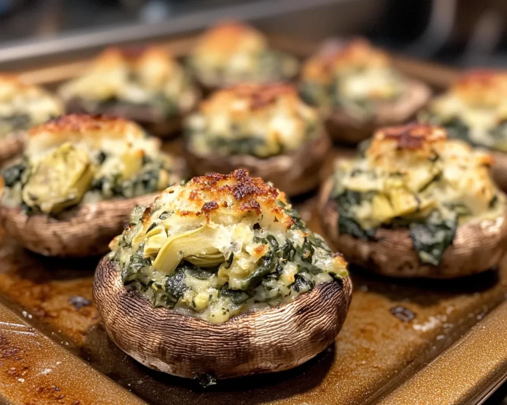 St Patrick’s Day Spinach and Artichoke Stuffed Mushrooms