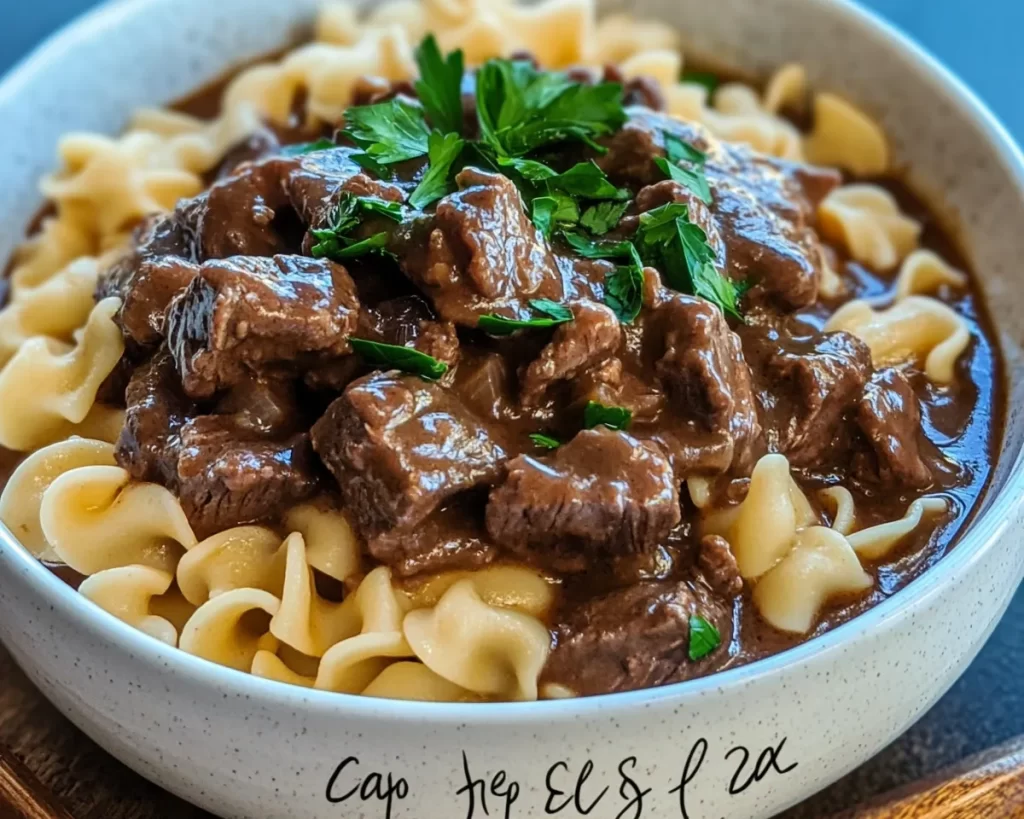 Comforting Easy Crockpot Beef Tips & Noodles