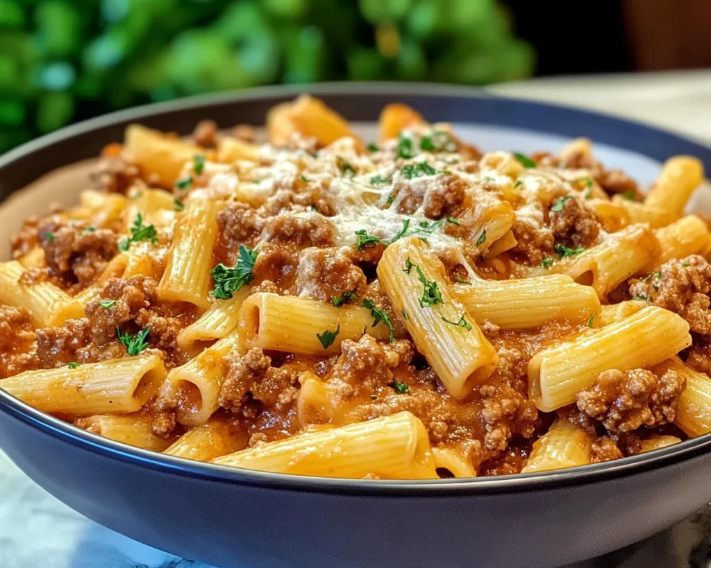 Juicy Cheesy Ground Beef Pasta