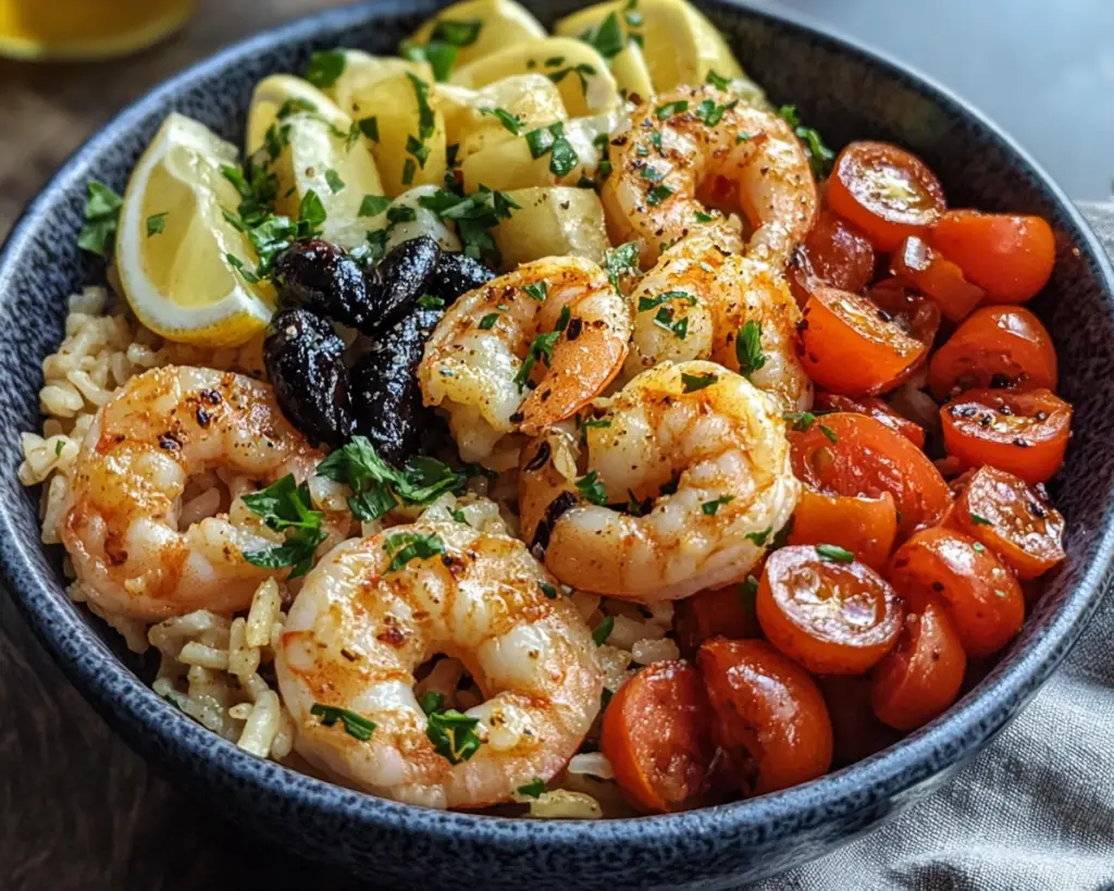 Mediterranean Shrimp Rice Bowl