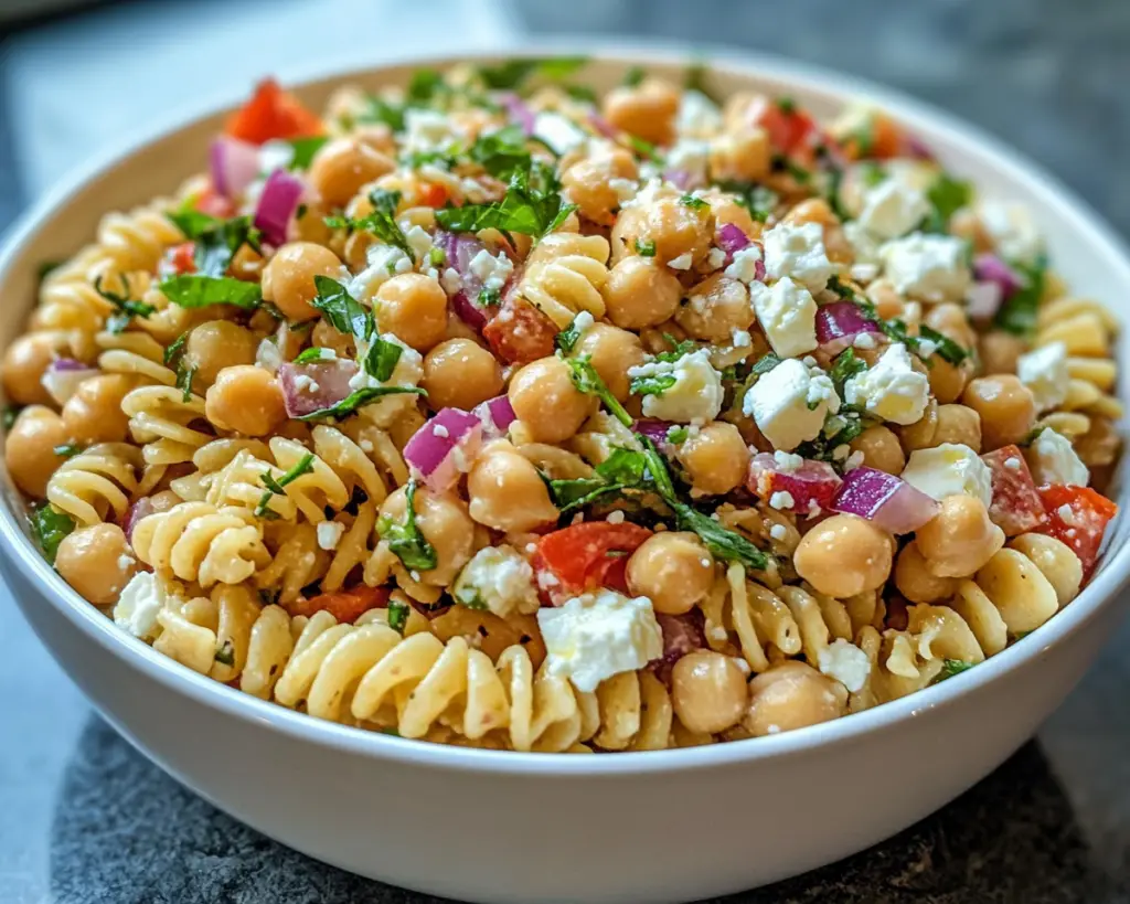 Cold Pasta Salad with Chickpeas and Feta