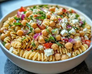 Cold Pasta Salad with Chickpeas and Feta