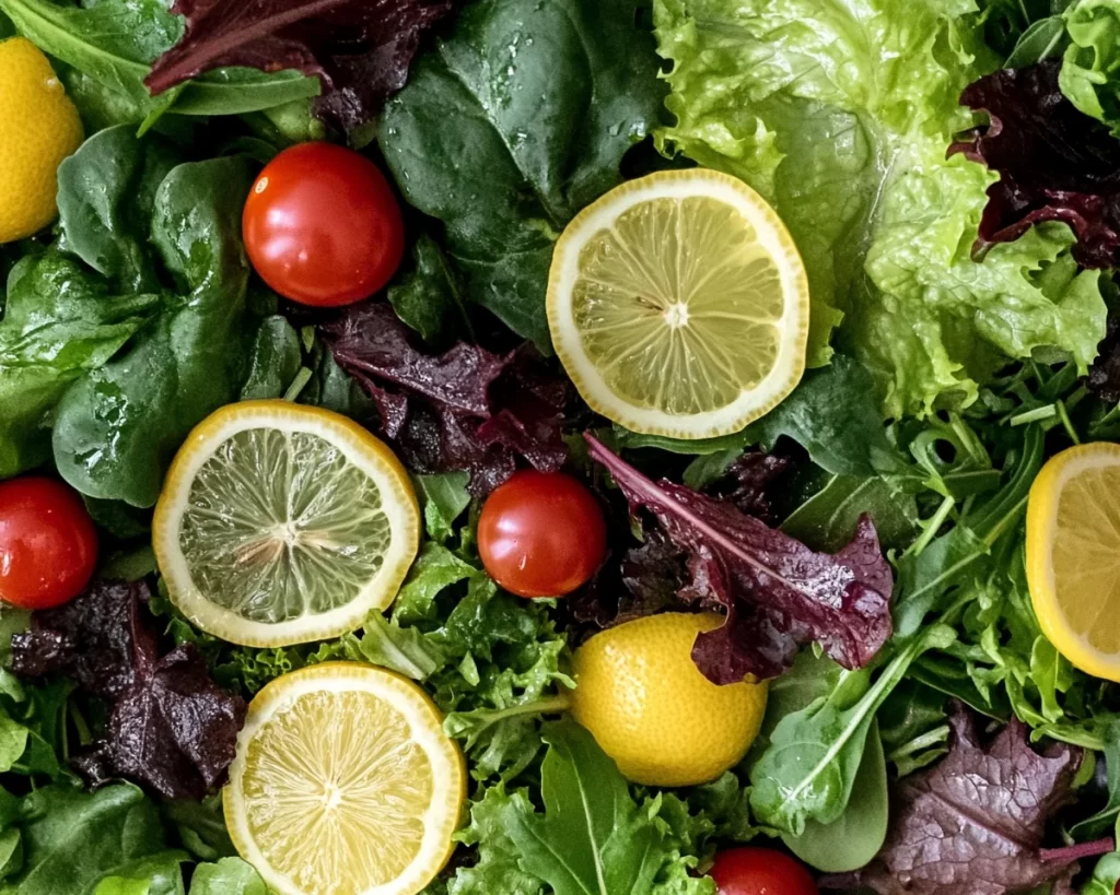 Spring Salad: Spring Greens + Lemon Vinegarette Dressing