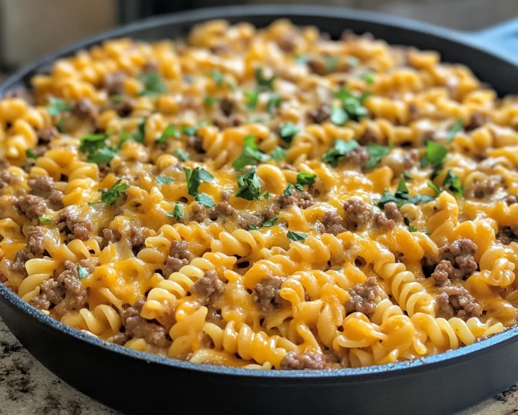 Easy Dinner Recipes for Family: Cheesy Beef Pasta Skillet in 20 Minutes