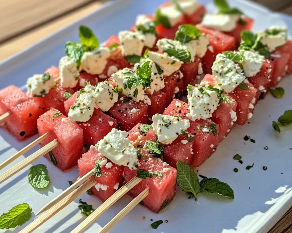 Picnic Food Ideas: Watermelon Feta Mint Skewers in 10 Minutes