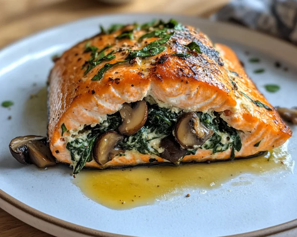Spring Dinner Ideas: Spinach Mushroom Stuffed Salmon in 25 Minutes