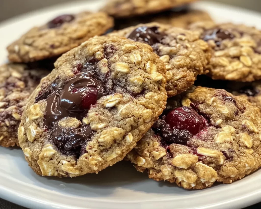 Black Forest Cookie: Chocolate Dipped Cherry Oatmeal Cookies in 25 Minutes